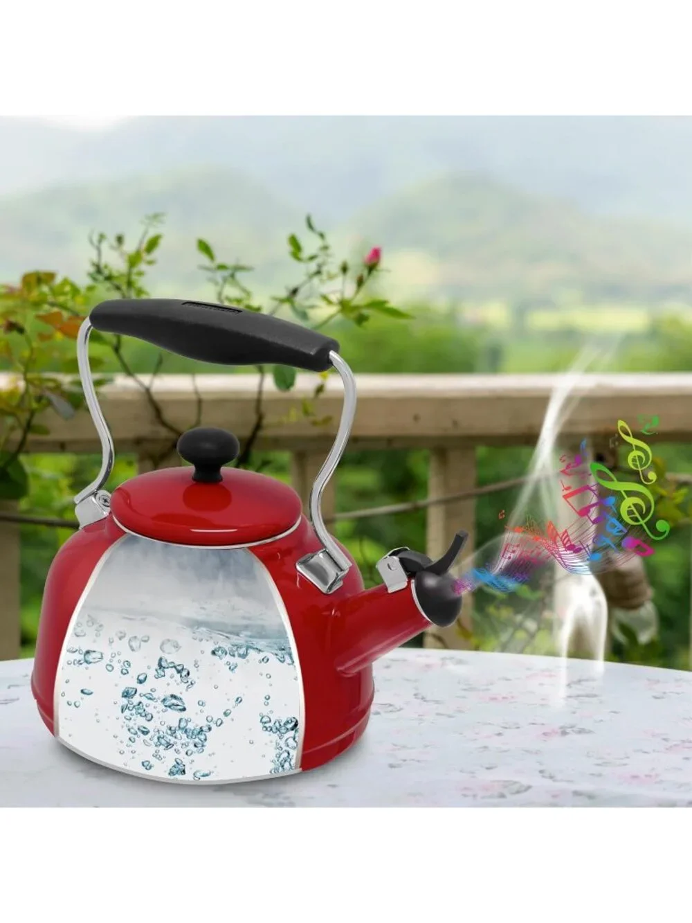 Chili Red Kitchen Whistling Tea kettle 1. 7Quart Enamel Stainless Steel Pot